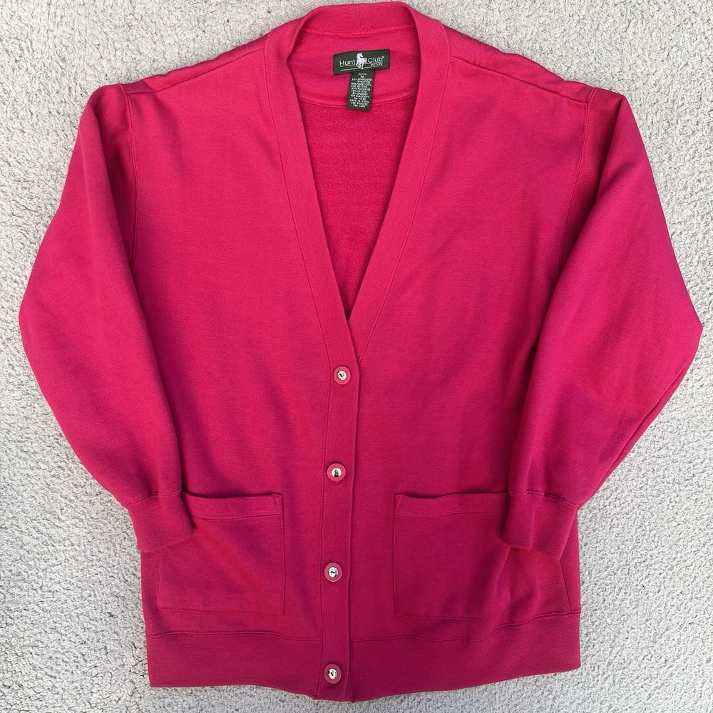 Vintage Women's Hunt Club Hot‎ Pink V-Neck Button Up Cardigan Sweater Medium